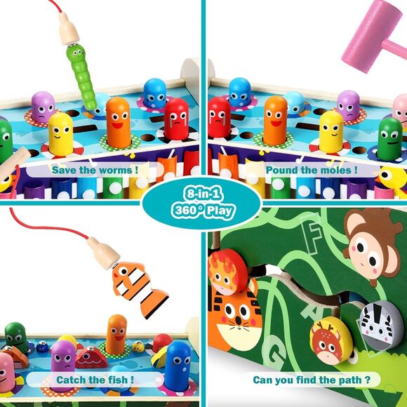 Montessori 8 in 1 Toddler Toy Clock Learning Xylophone Fishing Toy Activity Cube - Picture 4 of 7